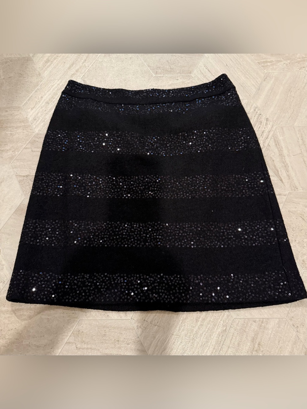 Loft Black Sequin Stripe A-Line Skirt